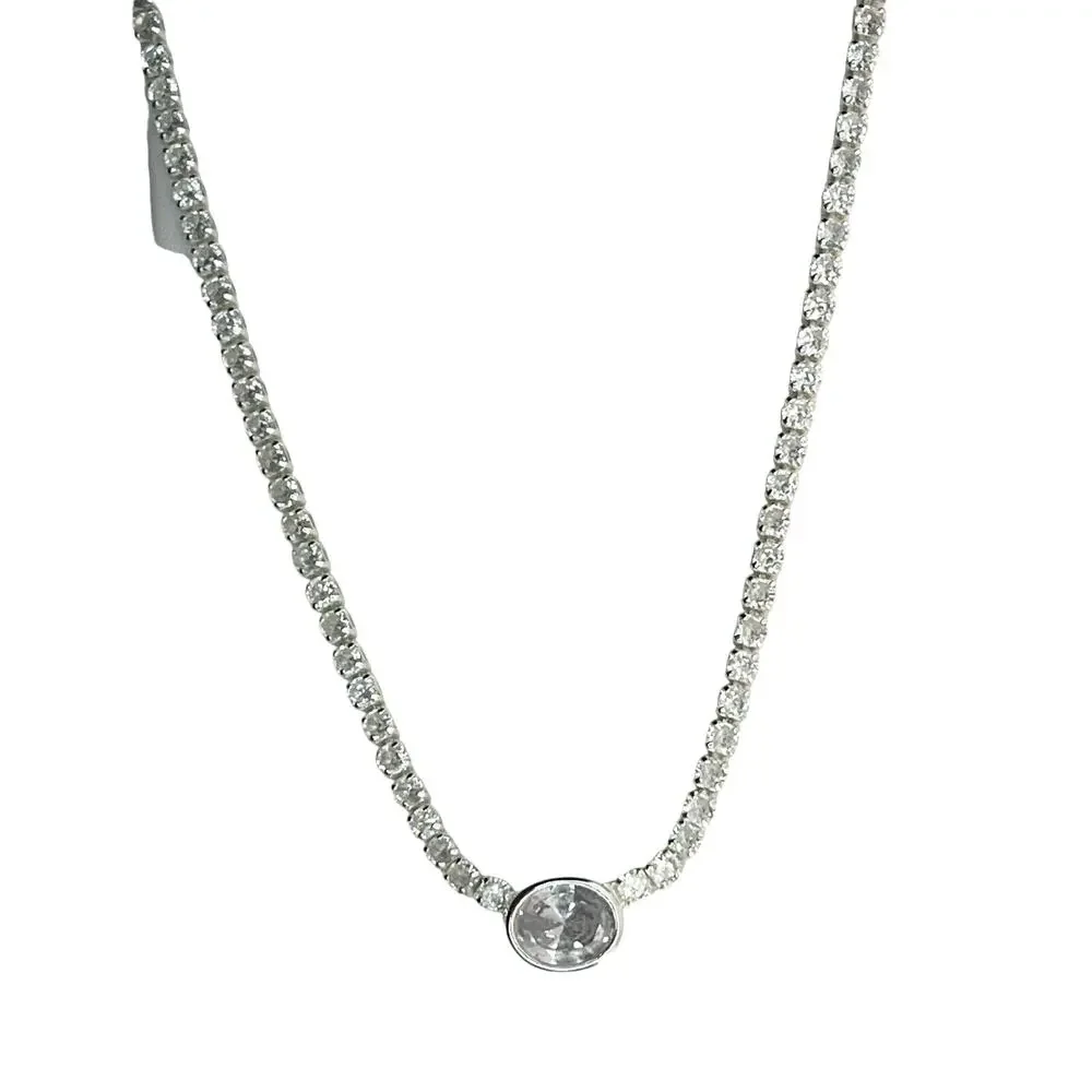 Anne Klein Silver Tone CZ Tennis Necklace Stunning Women's Statement Chic NEW